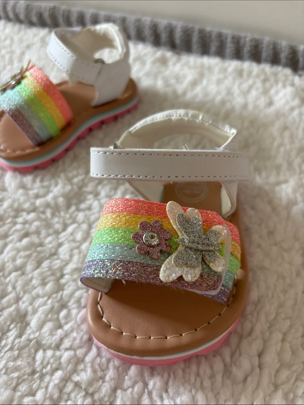wonder nation Rainbow Glitter Butterfly Sandals - White Strap